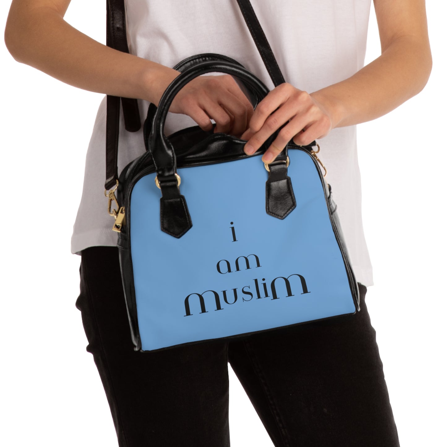 POWDER BLUE I AM MUSLIM Shoulder Handbag